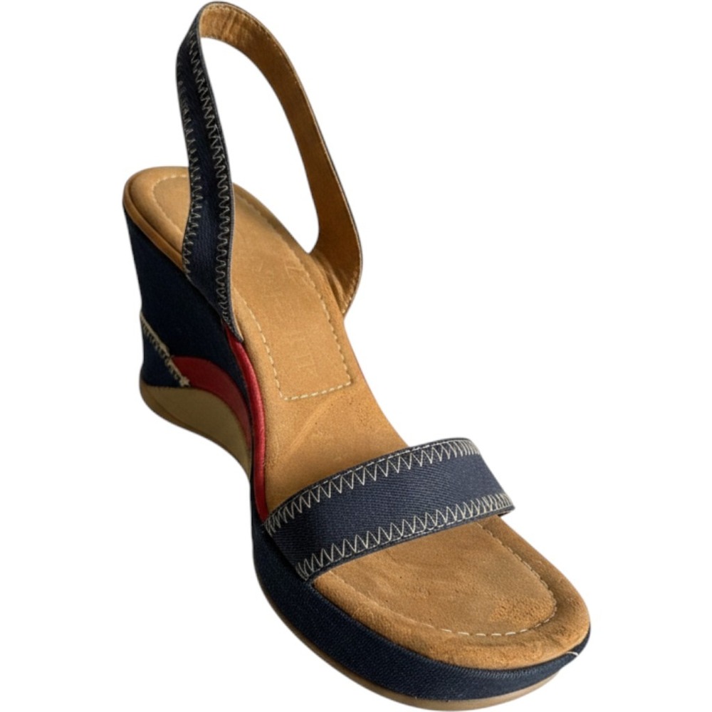 Transit Wedge Sandals Womens 5.5 Multicolor Patchwork Denim Boho Slingback Heel